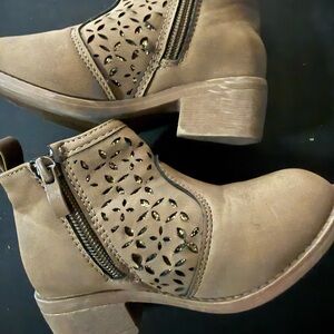 Kids  Tan Ankle Booties with Cutout Detail